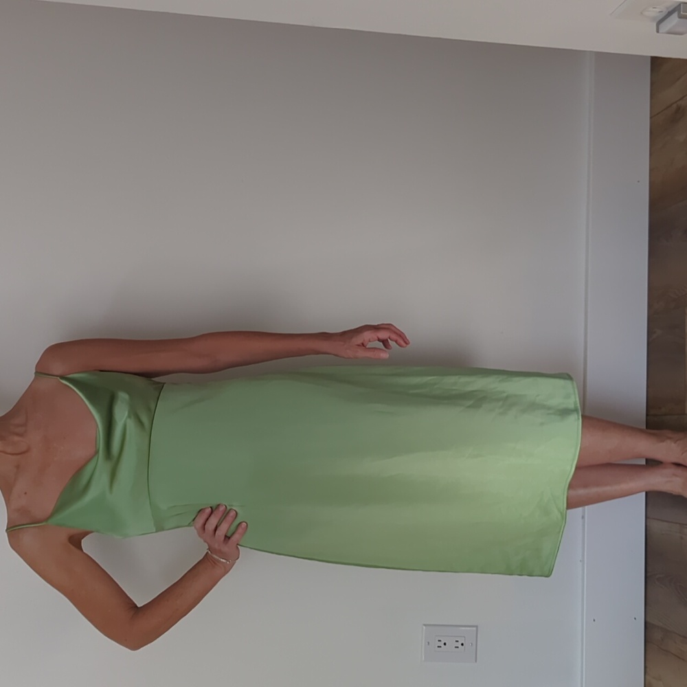 Green silky dress
